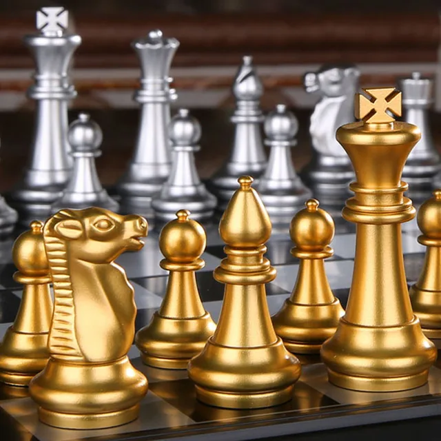 Conjunto de jogo de xadrez de alta qualidade, placa dobrável magnética de  tabuleiro com grande reforço magnético em ouro e prata - AliExpress