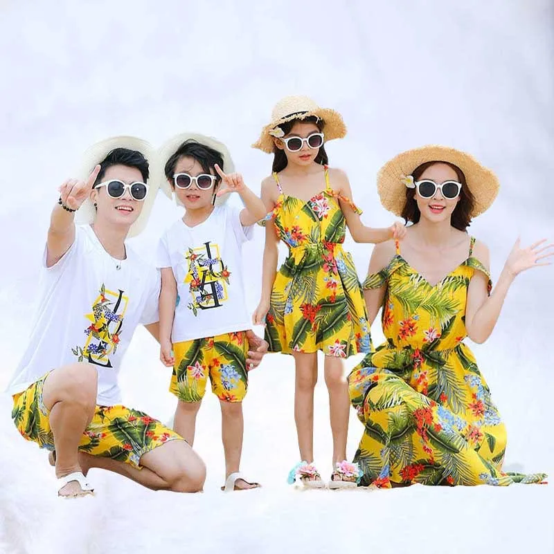 Mommy and me clothes summer mother daughter matching clothe dresses dad son t shirt+shorts 2 pcs clothing sets family