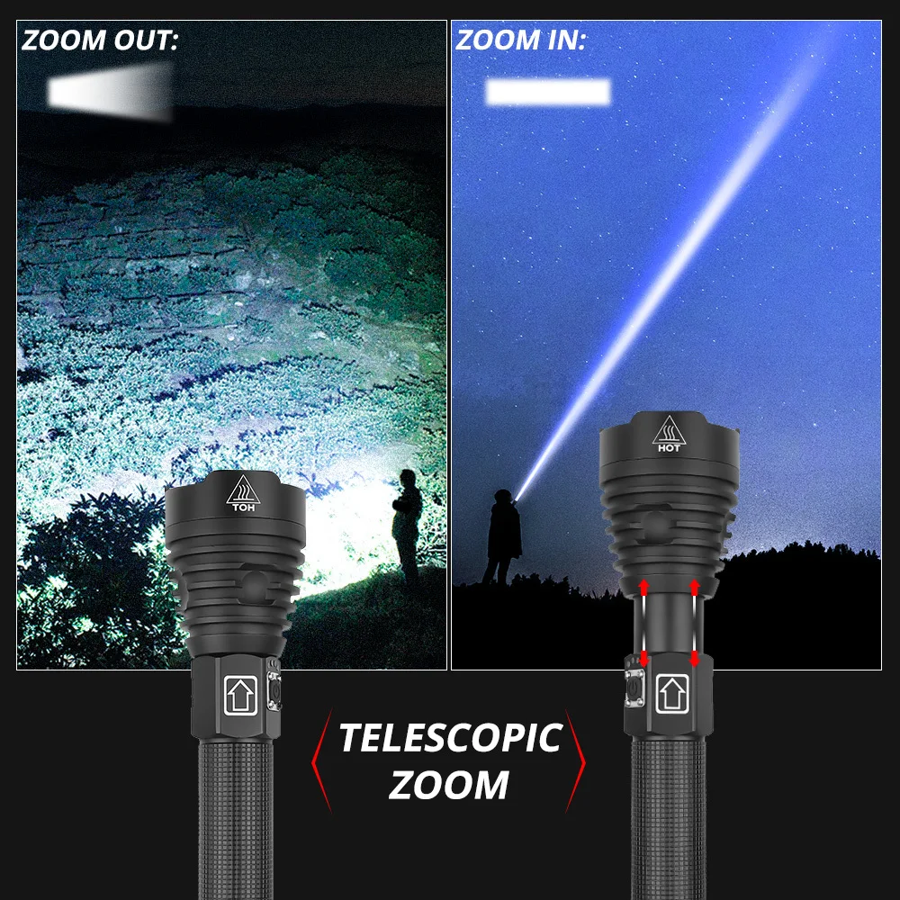 Самый мощный XHP90 светодиодный фонарик XLamp Zoom Torch XHP70.2 USB Перезаряжаемый тактический фонарь 18650 или 26650 ходовой охотничий фонарь