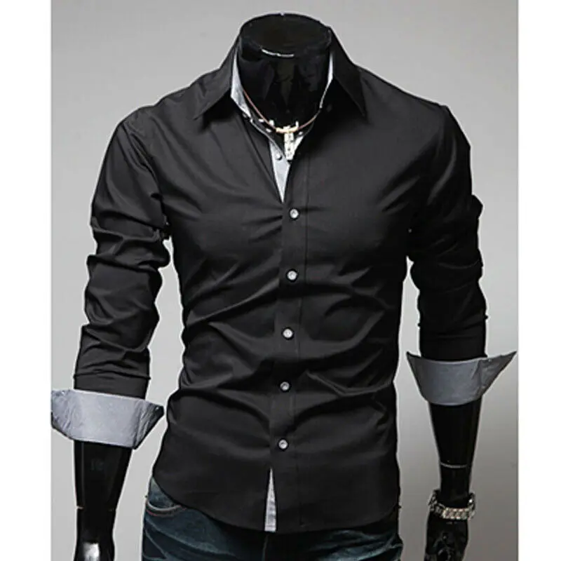 Men's Shirts Cotton blend Business Casual Navy blue turndown collar Office wedding management Slim large size Shirts