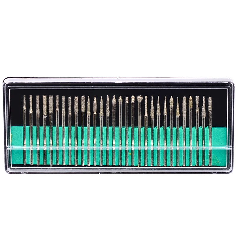 

30 Pcs Bur Diamond Grinding Head Set Coated Carving Burrs Rotary Tool Bit Grit 120 Shank 2.35/3mm for Dremel Tools Accessories