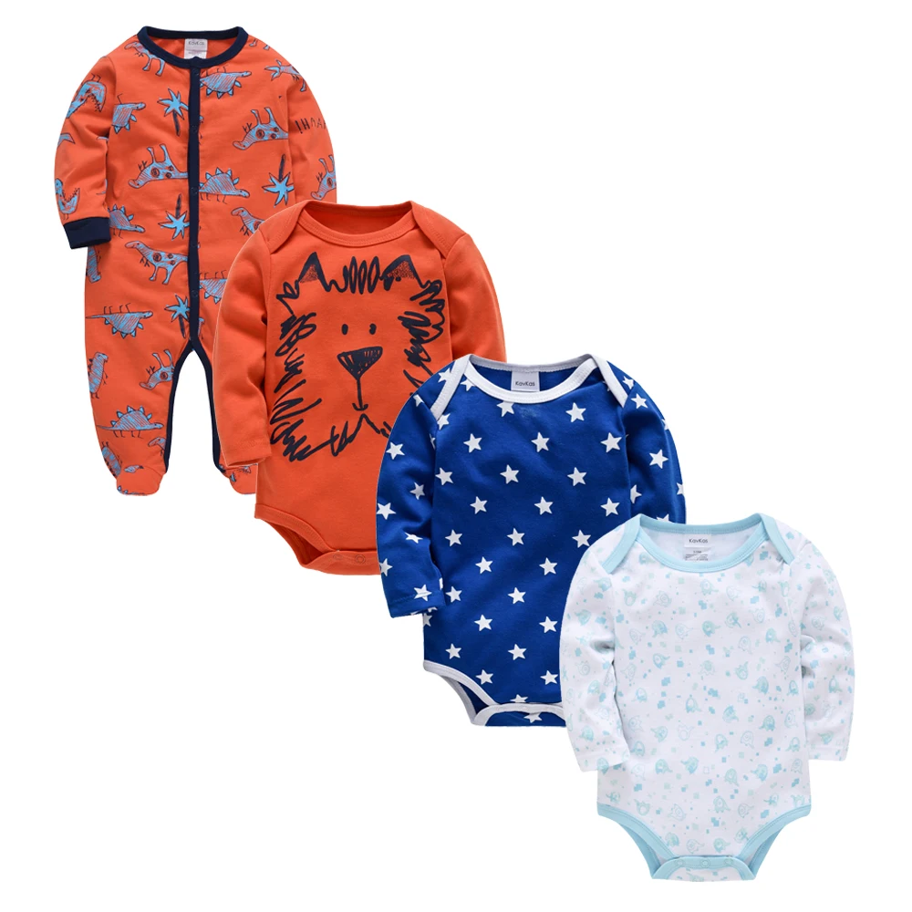 

4pcs Baby Boy Clothes Set Breathable Romper Clothing Cotton Full Sleeve Body set Baby