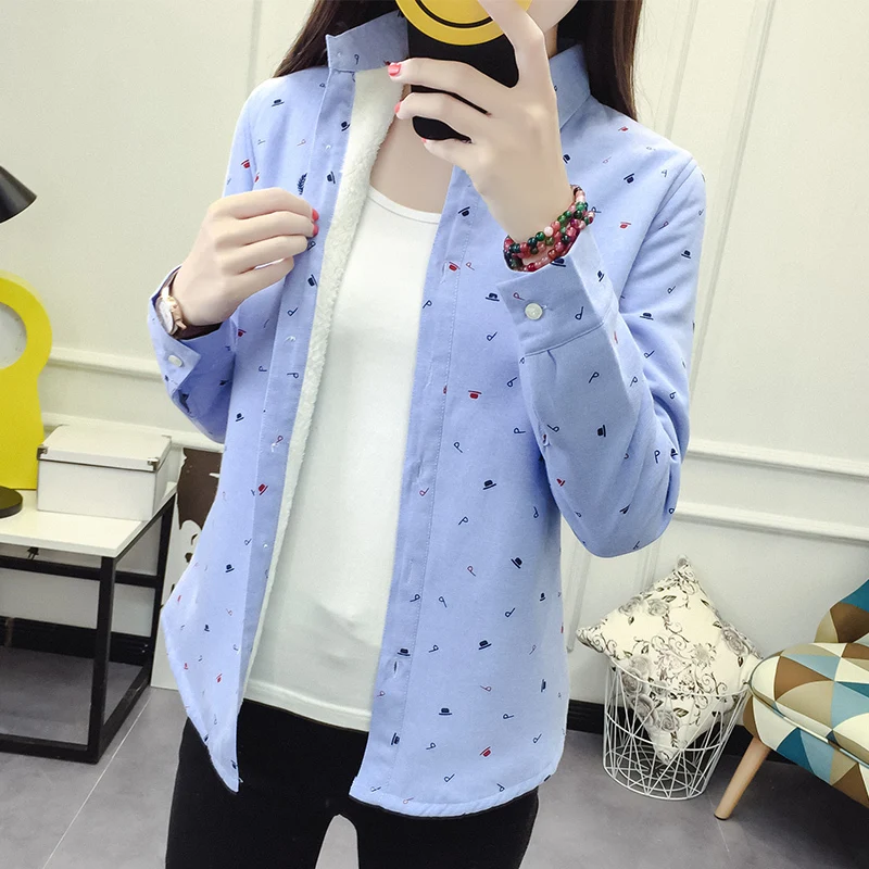 Print Casual Long Sleeves Loose Plus Size 2019 Korean Autumn Winter Thick Warm Women Tops and Blouse Female Shirt Woman ZB022 |
