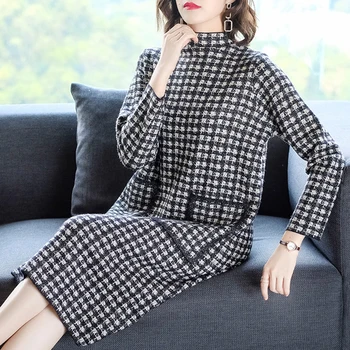

Thickened Plaid Knitted Women Dress Vestido De Festa Large Big Size Midi Dress Vestidos Fashion Ol Women's Dresses Ukraine