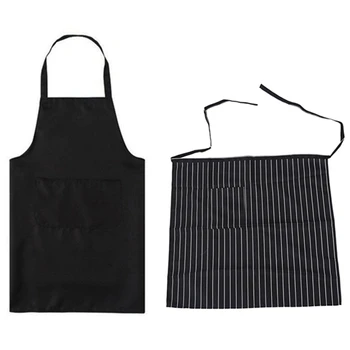 

2 Pcs Hotels Chef Waiter Halter Neck Apron Apron Bib Apron Blend Cooking Kitchen-63X70Cm & 77 x 70Cm