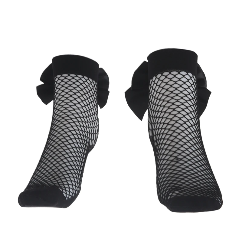 

Summer Women Fashion Bow Knot Fishnet Socks Short Hollow Out Mesh Sock-Black