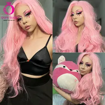 

OLEY Hair Heat Resistant Synthetic Lace Front Wig High Density Glueless Wavy Pink Wig Fashion Long Cosplay Wigs For Black Women