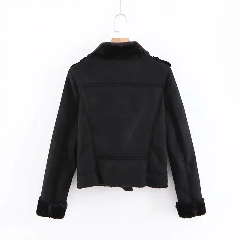 

2018 Autumn And Winter New Style European And American Women's Black Stitching Machine Cars Jacket