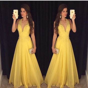 

Sexy Halter Womens Long Dress Sexy Sleeveless Open Back Dress Floral Lace Yellow Party Dresses Robes Femme Plus Size