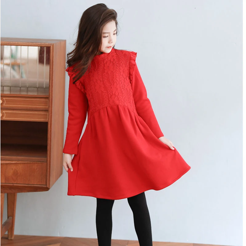 

Velvet Warm Big Girls Winter Dress Casual Red Dress Girl Long Sleeve Autumn Winter Baby Girls Dreeses Party Children's Clothing
