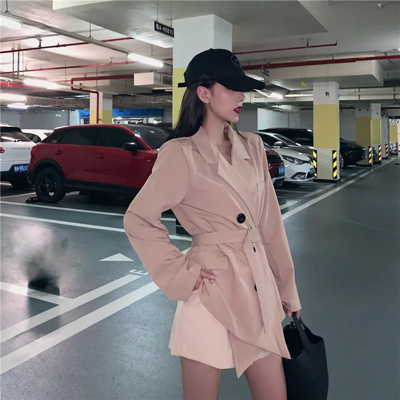 Bleizer Mujer женский двубортный блейзер для похудения с поясом тонкий модный офисный Женский блейзер