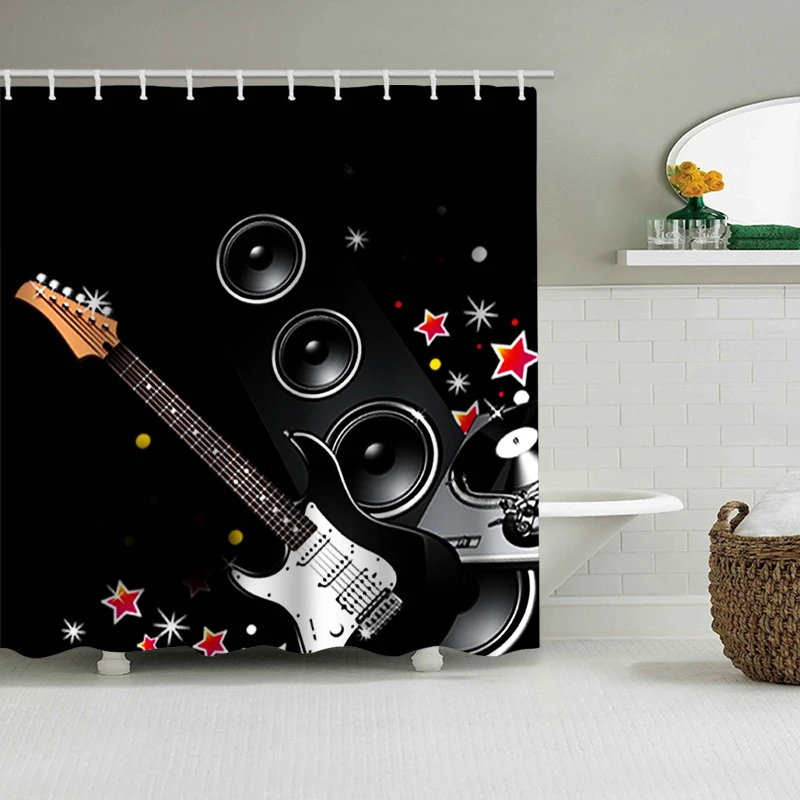 

Abstract Art Cool Black Guitar Speaker Musical Instrument Shower Curtain 3D Bathroom Curtains Moldproof Waterproof Curtain