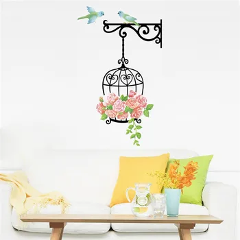 

Bird and Birdcage Flower wall stickers for Kids rooms Bedroom Living Room TV background Home Decor Poster Mural Wedding gift