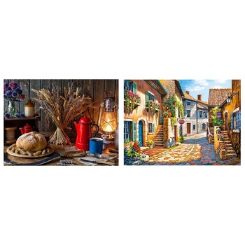 

NEW-Diamond Painting Full Drill Square Kitchen Diamond Embroidery & Full Square Diy Diamond Painting Town Street Scenery