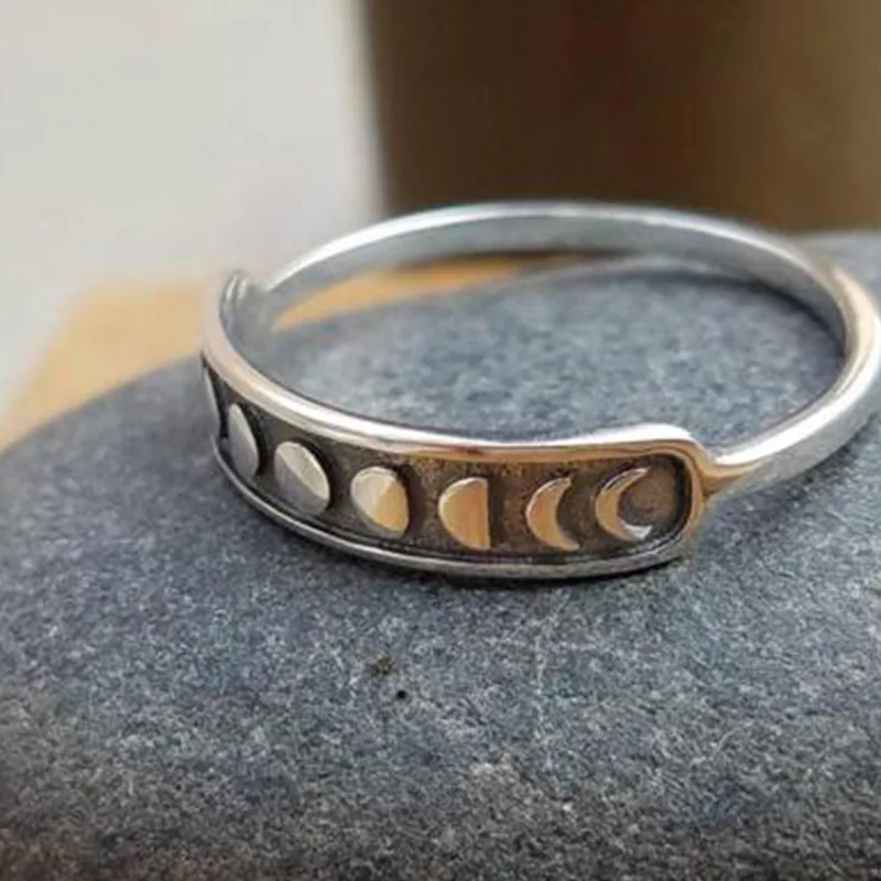 A Винтажные милые серебряные богемные Boho Moon Phase кольца для женщин модные ювелирные изделия лучший подарок Новинка - Цвет основного камня: A