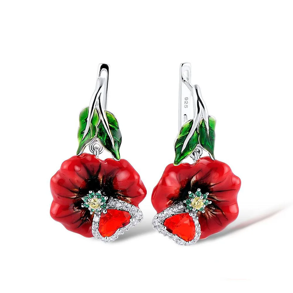 drop earrings OMHXZJ,, JE27, Модный женский подарок на вечеринку, день рождения, свадьбу, цветок, 925 пробы, серебряное ожерелье+ серьги+ кольцо, ювелирный набор - Цвет камня: drop earrings