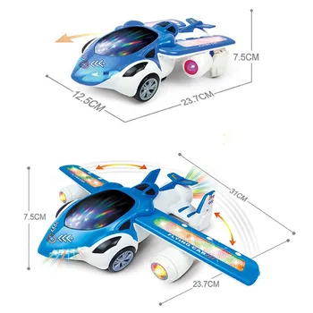

Electric Transforming Toy Stunt Car Rotating Aircraft with Colorful Lights Music M09