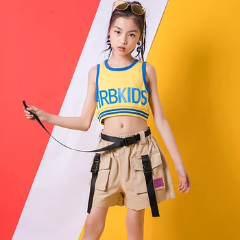 

Jazz Costumes Children Fashion Tooling Shorts Street Dance Clothes Girls Hip Hop Set Stage Outfit Kids Performance Wear DNV12034