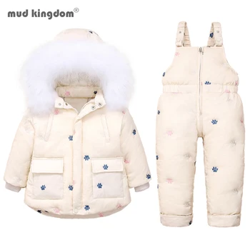 

Mudkingdom Baby Girls Winter Down Snowsuit Set Embroidery Overalls Fur Hood Toddler New Year Clothing Set