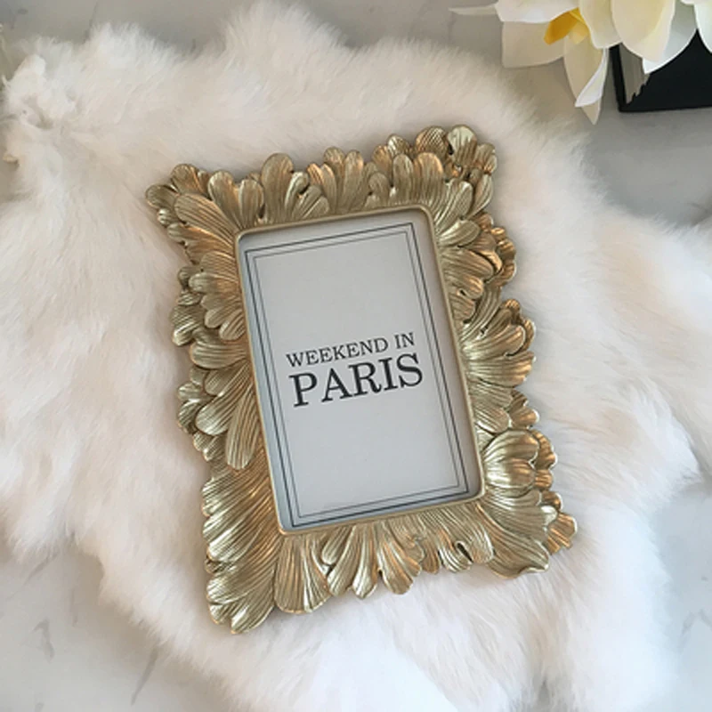 

Creative Home Furnishing Decoration Retro European Light Luxury Leaf 4 6 7 Inch Gold Photo Frame Set