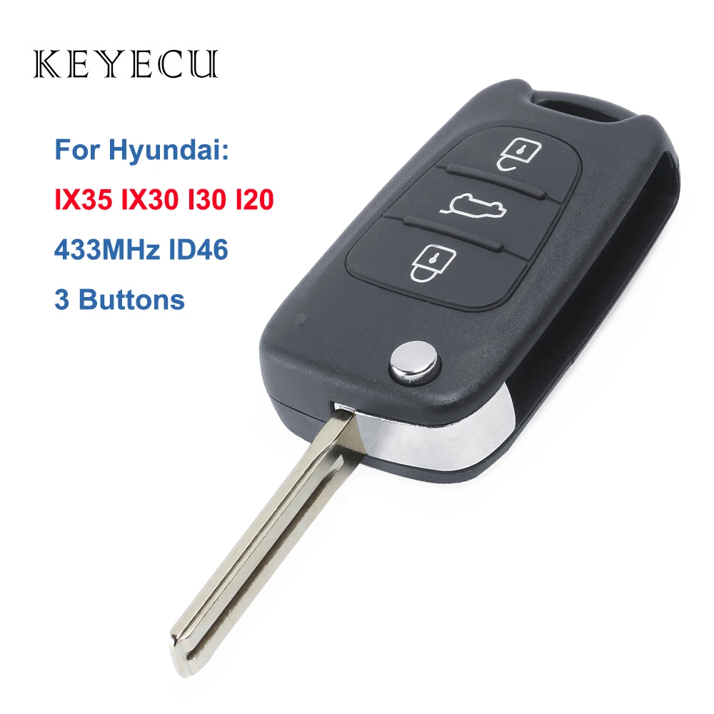 Keyecu Flip Remote Key Fob for Hyundai IX35 I20 I30 2008 2009 2010 2011 2012 3 Button 433MHz ID46 Chip Car Key car remote key car key