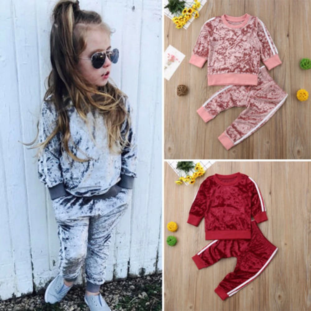 NEWEST Toddler Kids Baby Girl Velvet Top Sweater Pants Outfits Clothes Tracksuit 