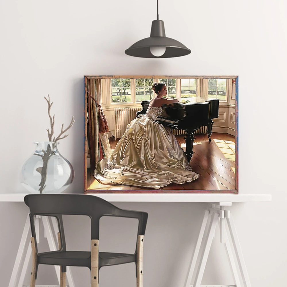 HUACAN DIY 5D алмазная живопись люди Рукоделие Ремесло подарок полная квадратная девочка и пианино Алмазная вышивка наборы для вышивки крестом F375