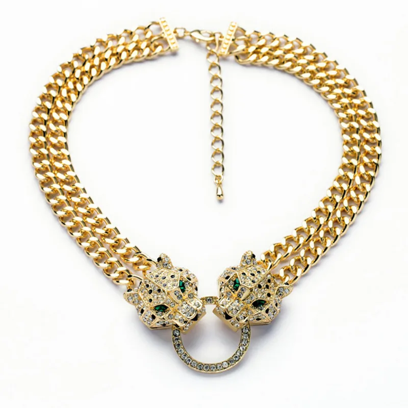 

Europe And America-Style Necklace Ornament Wholesale Versatile Leopard Head Full of Crystals WOMEN'S Necklace Short Choker