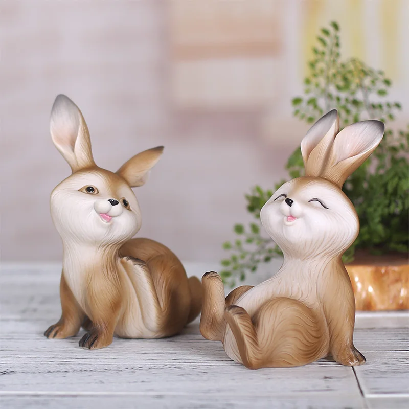 Resin Rabbit Home Decoration Gift Cartoon Crafts Creative Living Room Wine Cabinet Cute Small Animal Furnishings Christmas | Дом и сад