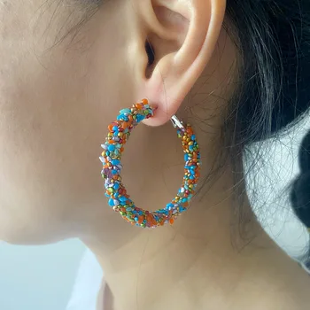 

WGOUD 6 Pairs/Set Small Round Hoop Earring Rainbow Colorful Crystal Rhinestone Bead Statement Earring For Women Girls Gift