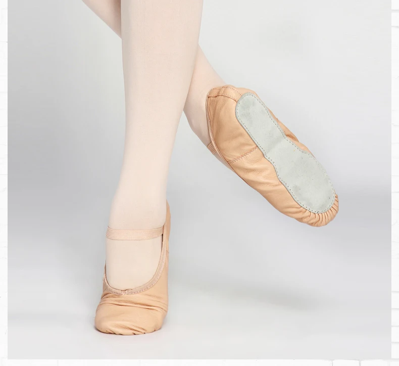 Новинка; балетки из натуральной кожи; обувь для танцев; Профессиональная мягкая женская обувь для девочек с полной подошвой; цвет розовый;
