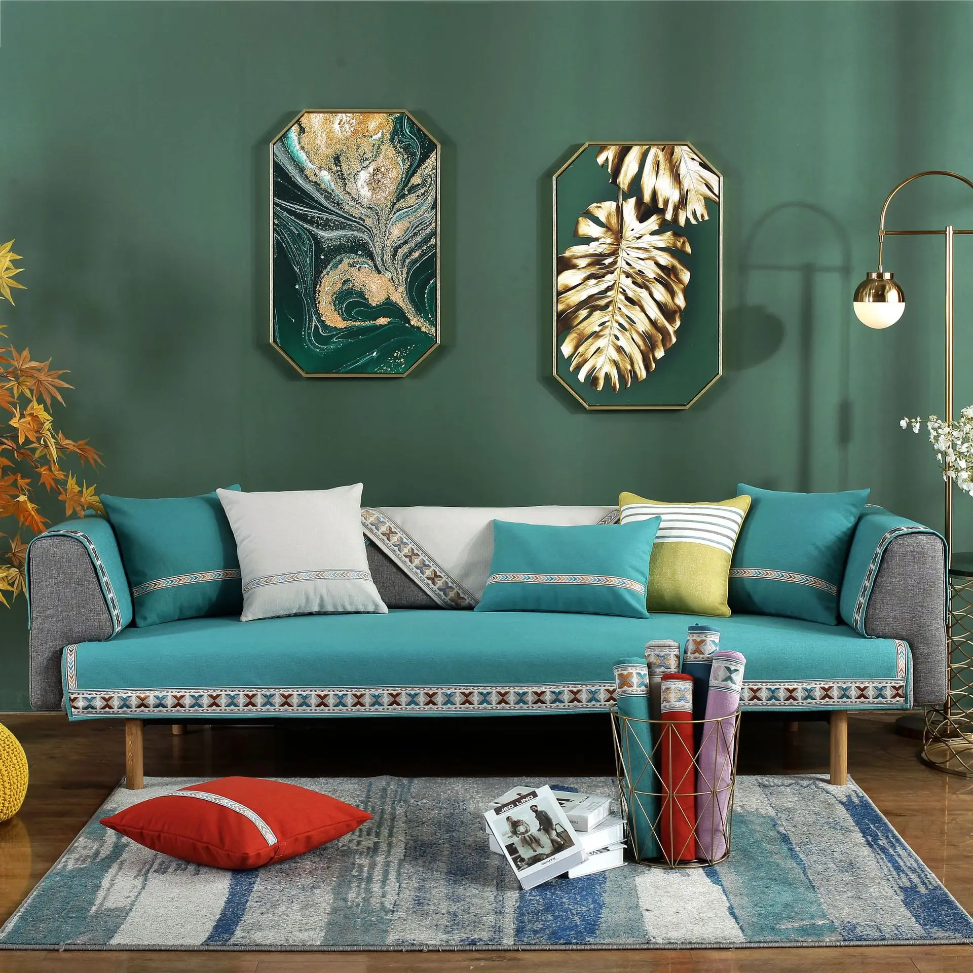 

Sofa Cushion Four Seasons Universal Fabric Scandinavian Minimalist Modern Anti-slip Summer Cotton Linen Flax Sofa Cover Towel