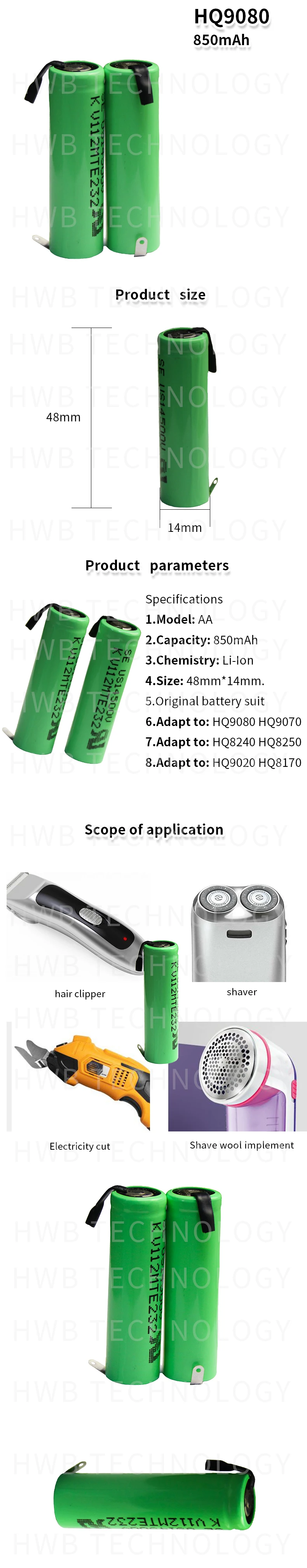 1X литий-ионная аккумуляторная батарея для мобильного телефона Philips электробритва HQ9080 HQ9070 HQ9020 HQ8170 HQ8240 HQ8250