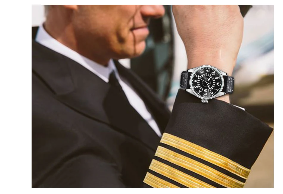 Airplane Sports Military Blue Dial Pilot Calendar Men Wristwatch Chronograph Fashion Casual Brand Army Brown Leather Watches