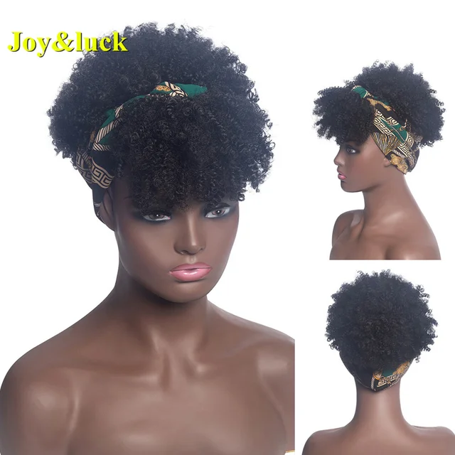 Headband Synthetic Wig Short Afro Kinky Curly Hair Wigs For Black Women Fluffy Curls Hairband African Turban Wrap Hair 28
