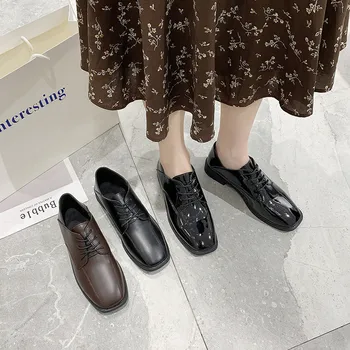 

Shoes Woman Flats British Style Casual Female Sneakers Square Toe 2020 Fashion Women's Oxfords Shallow Mouth All-Match Dress