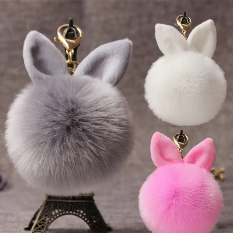 

2020 Bunny Key Chain Pom Pom Key Rings Rabbit Fur Ball KeyChain Porte Clef Pompom de fourrure Pompon Women Bag Charms