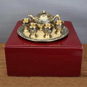 

Kung Fu Tea Set Zinc Alloy Creative Exquisite Compact Carved Elephant Liquor Shot Glass Tray Set Gift Set