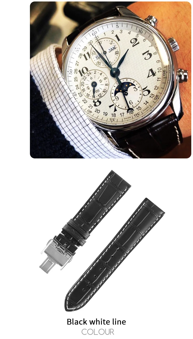 19 мм, 20 мм, 21 мм, сменный ремешок из телячьей кожи для часов Longines L2, L3, L4, ремешок из натуральной кожи для мужчин, черный, коричневый