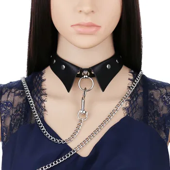 Exotic Accessories of Bdsm Slave Bondage Leather Collar with Leash Ring Steel Chain Sex Toys to Lover Roleplay Posture Spreader 2