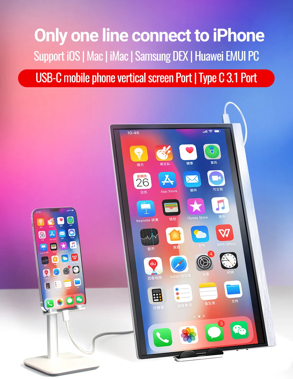iPhone IOS Huawei Samsung USB-C HDMI PD 