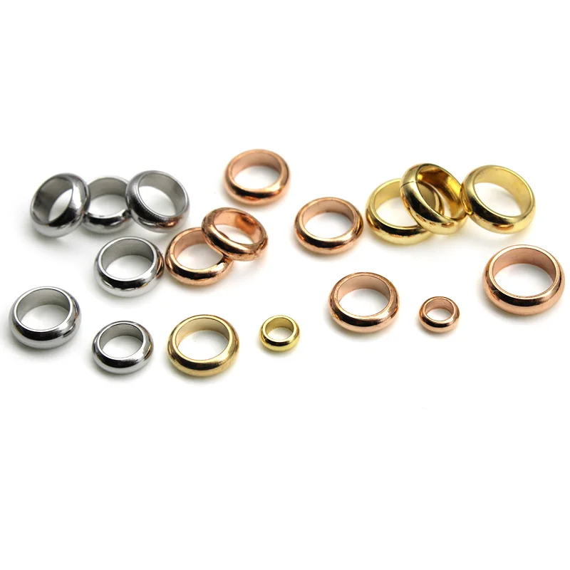 50Pcs 1/2/3/4/5/6/8mm Stainless Steel Gold Tone Ring Spacer Beads Big Hole Stopper Beads Charm for DIY Bracelet Jewelry Making