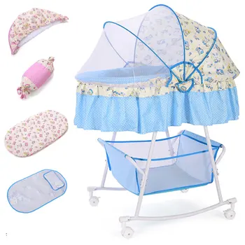 

Multi-function Baby Cradle Newborn Bed Shaker Bed with Mosquito Net Comfort Bed with Roller Sleeping Basket