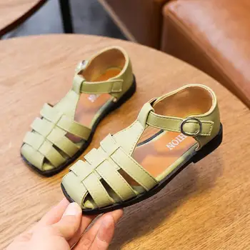 

Girls Roman Sandals 2020 New Summer Leather Children Princess Beach Shoes Kids Gladiator Soft Bottom Party Dance Shoes