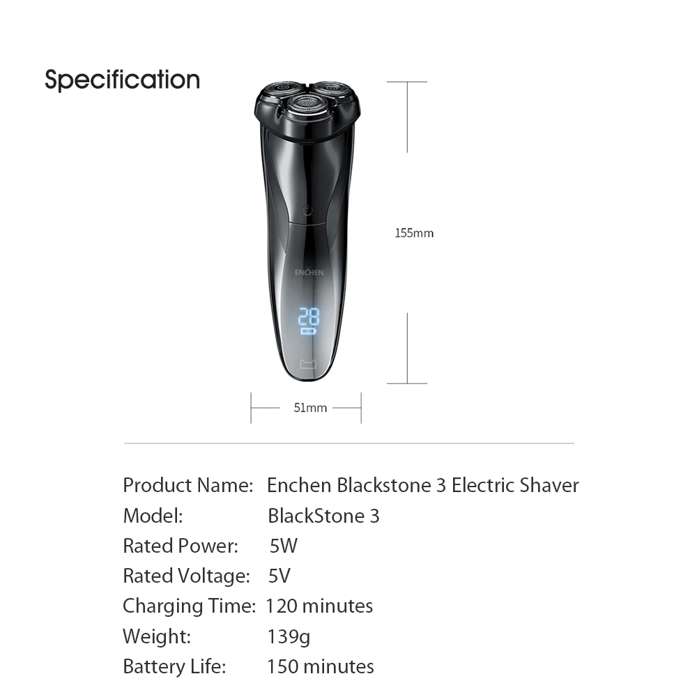Xiaomi Enchen BlackStone 3 электробритва 3D с тройным плавающим лезвием бритвенные бритвы для мужчин триммер для бороды USB Перезаряжаемый IPX7