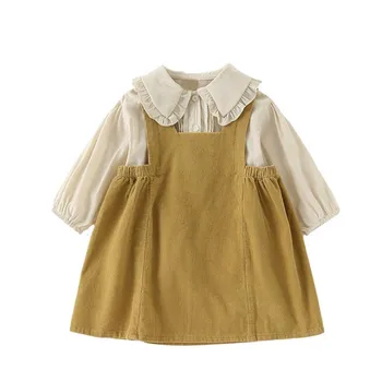 

DFXD 1-5Year Toddler Girls Clothing Set 2020 New Design Fashion Peter Pan Collar Solid Blouse+Corduroy Strap Skirt 2PC Kids Sets