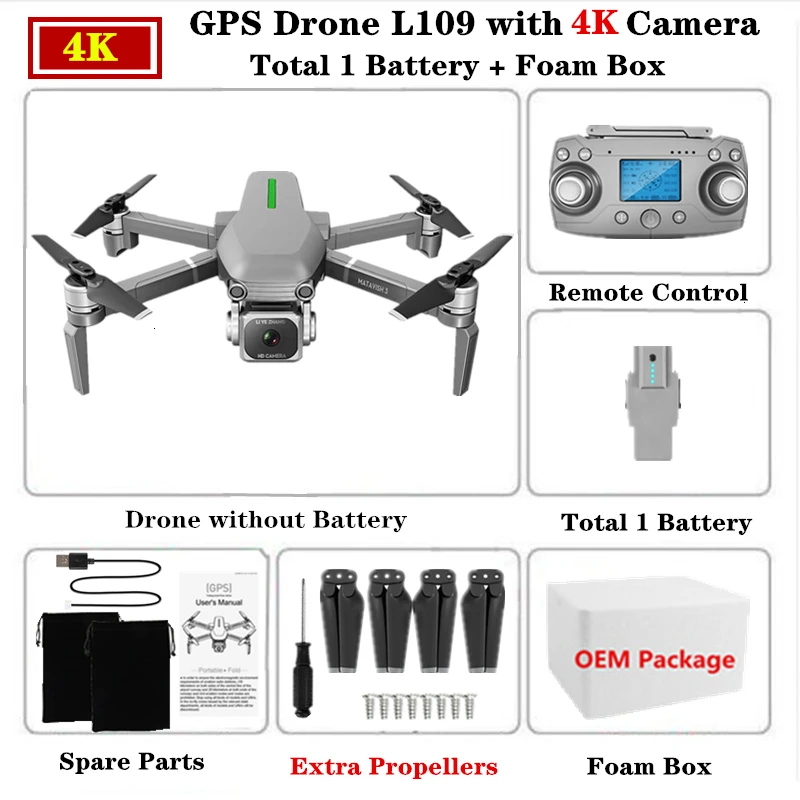 L109-Foam Box-1 Радиоуправляемый Дрон L109-S gps Профессиональный Квадрокоптер 5G WiFi FPV 4K HD ESC камера бесщеточный вертолет 25 минут время полета VS F11 SG906 - Цвет: L109-Foam Box-1