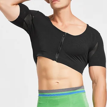 

MoneRffi Men's Slimming Shapewear Crop Short Zipper Body Shaper Tops Fitness Training Body Shaping Tops Male Sports Shapers 2020