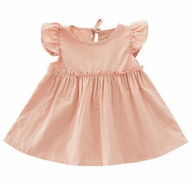 Элегантное однотонное льняное нарядное платье принцессы с оборками для маленьких девочек, одежда, 85WA