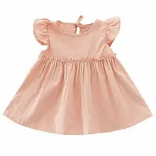 Элегантное однотонное льняное нарядное платье принцессы с оборками для маленьких девочек, одежда, 85WA